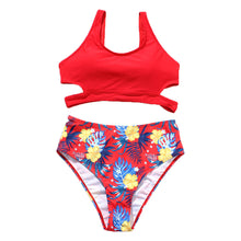 Load image into Gallery viewer, Ladies High Waist Solid Color Printed Swimsuit