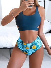 Load image into Gallery viewer, Ladies High Waist Solid Color Printed Swimsuit