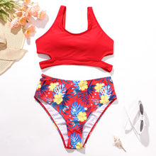 Load image into Gallery viewer, Ladies High Waist Solid Color Printed Swimsuit