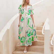 Load image into Gallery viewer, Print Dresses For Women Summer V-neck Button Short Sleeve Dress