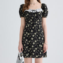 Load image into Gallery viewer, Black Floral Dress Summer French Slit