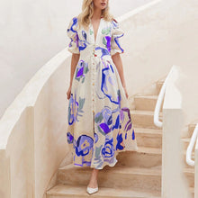Load image into Gallery viewer, Print Dresses For Women Summer V-neck Button Short Sleeve Dress