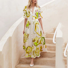 Load image into Gallery viewer, Print Dresses For Women Summer V-neck Button Short Sleeve Dress