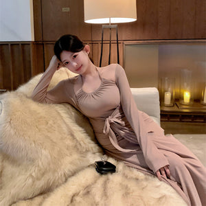 Knitted Jacket Hanging Neck Dress