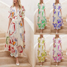 Load image into Gallery viewer, Print Dresses For Women Summer V-neck Button Short Sleeve Dress