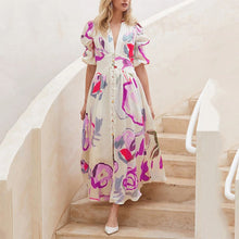 Load image into Gallery viewer, Print Dresses For Women Summer V-neck Button Short Sleeve Dress