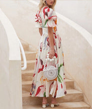 Load image into Gallery viewer, Print Dresses For Women Summer V-neck Button Short Sleeve Dress