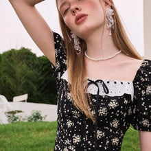 Load image into Gallery viewer, Black Floral Dress Summer French Slit