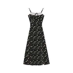 Black Floral Dress Summer French Slit